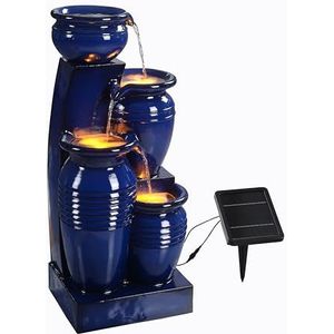 Teamson Home Waterfontein op zonne-energie met 4 etages voor buitenruimtes, marineblauw, 73 cm