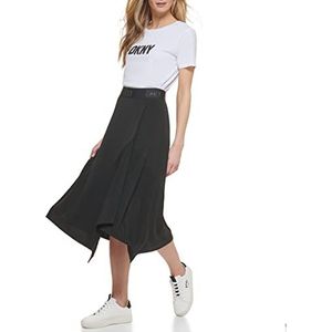 DKNY Asymmetrische petticoat voor dames met logo en elastische tailleband van mat jersey, zwart.