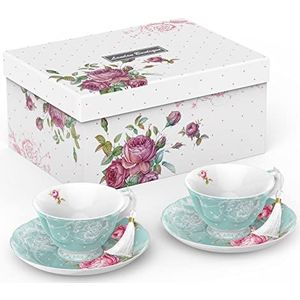 London Boutique Flora Engelse porseleinen theekopjes en schoteltjes set van 2 vintage geschenkdoos 200 m (turquoise)