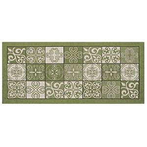 BIANCHERIAWEB Keukenloper antislip wasbare keukenloper 55 x 80 cm Made in Italy met groen aardewerk patroon, tapijtloper voor hal, wasbaar en strijkbaar