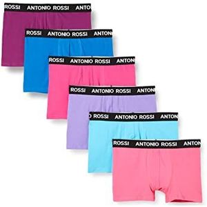 Antonio Rossi Boxershorts, 6 stuks, smalle pasvorm, lage taille, elastisch katoen, voor heren, roze/paars/blauw, XL, roze/paars/blauw.