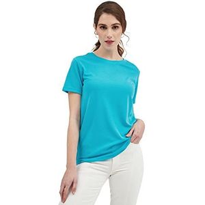 Sepiia Basic T-shirt voor dames, zonder strijkijzer, anti-rimpel, vlekbescherming, geurremmend, ademend, korte mouwen, Morpho Blauw