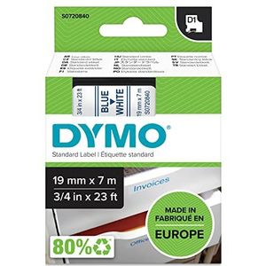 Dymo D1-etiketten, 19 mm x 7 m, blauw/wit