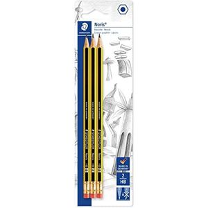 STAEDTLER potloden met Noris gum, pak van 3 HB potloden, hoge kwaliteit en weerstand, 122-2BK3DA