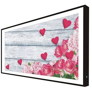 Afbeelding met houten lijst, zwart gelakt, verlicht met led-harten met rozen