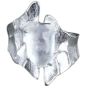 NicoWerk SRI778 Damesring van 925 sterling zilver met brede, gehamerde bergkristal met asymmetrisch en elegant sterling zilver, Sterling zilver