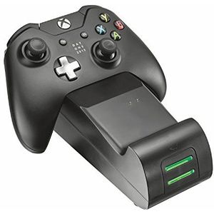 Trust Gaming GXT 247 Dual Charger compatibel met Xbox One Controller, One S, One X, (twee sleuven), snellaadstation met 2 x oplaadbare batterijen, zwart