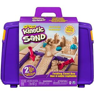 Kinetic Sand Koffer met kinetisch zand, 900 g, magisch zand, bruin, 5 vormen en 2 accessoires, speelgoed voor jongens en meisjes, 3 jaar