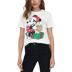 Bestseller A/S T-shirt Onldisney Christmas S/S Top Box JRS pour femme, Blanc vif/imprimé : minnie, M
