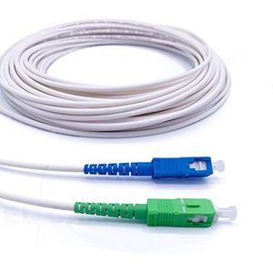 Elfcam® - Glasvezelverlengkabel {Freebox} - Simplex-monomode-jumperband SC-APC op SC-UPC - versterkte afscherming en stekker - zeer betrouwbaar verlies - wit, 200 m