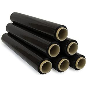 OFITURIA Verpakkingsfolie 50 cm breed en tot 300 meter lang uitbreidbaar - handmatige elastische folierol voor industriële verpakking (zwart, 6)
