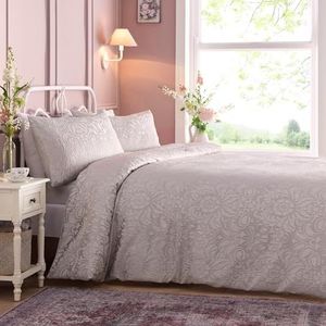 Appletree - Roze en zilver jacquard beddengoed - tweepersoonsbed (200 x 200 cm) - traditioneel damast jacquard beddengoed - beige en roze - Worcester collectie