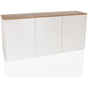 hjh LIVING KELO S Dressoir met 3 deuren, 160 x 40 x 76 cm, push-to-open, design zonder handvat, grote opbergruimte, wit/eiken