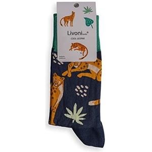 Livoni Cool Leopard-Regular Socks 35-38 sokken, meerkleurig, S, uniseks, volwassenen, meerkleurig, maat S, Meerkleurig