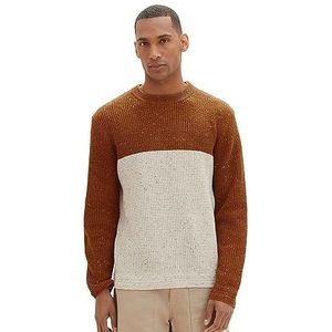 TOM TAILOR 1039672 heren sweater, 34149 - Cognac Neps Colorblock