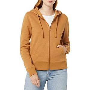 Amazon Essentials Dames sweatshirt met rits en fleece met capuchon, donker camel, XS (verkrijgbaar in grote maten)