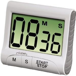 Xavax Countdown keukentimer (met timer en stopwatchfunctie, bevestiging via magneet, tang, houder of houder, werkt op batterijen, digitaal) wit/grijs