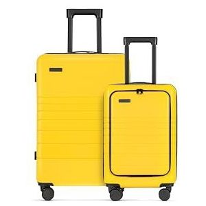 ETERNITIVE - Set van 2 koffers | Reiskoffer van ABS | Harde koffer met TSA-slot | 360° rolkoffer | Handbagage, Geel., 2-delige kofferset (S+M)