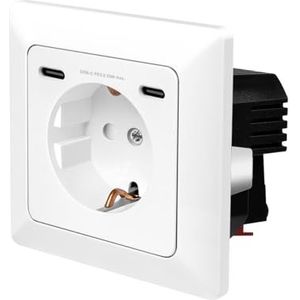 LogiLink PA0331 inbouwstopcontact, 1 x geaard stopcontact (CEE 7/3), 2x USB-C met PD (Power Delivery), inbouwdiepte: 29,5 mm
