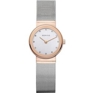 BERING Dames analoog kwarts klassieke collectie horloge met armband van roestvrij staal en saffierglas, Zilver/Roze, zilver/roze