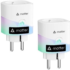 Meross Matter stopcontact (type F), 16 A wifi-stopcontact, compatibel met Apple Home, Alexa en Google Home, 2 stuks stopcontacten met energieverbruiksmeting voor fotovoltaïsche zonnepanelen