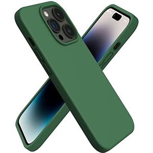 Housse en silicone compatible avec Apple iPhone 14 pro Max housse de protection complète souple et antichoc en caoutchouc de silicone liquide Vert foncé