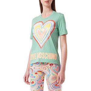 Love Moschino Dames Regular Fit in Cotton Jersey met Maxi Multicolor Heart T-Shirt, Groen