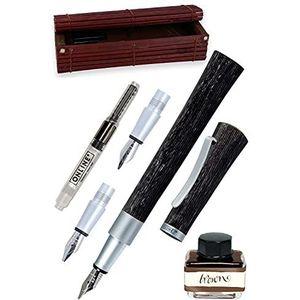Online Newood kalligrafische vulpen, kalligrafische pen, Wawa natuurlijk hout in zwart, 3 lijnen van 0,8 1,4 en 1,8 mm breed, inclusief bruine inktfles (15 ml), Bullet Journal