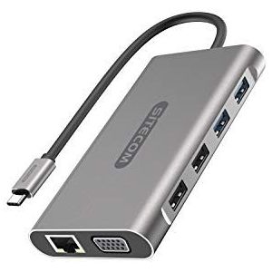 Sitecom CN-390 USB-C Multiport Pro Adapter USB-C naar 2 x USB 3.1 + 2 x USB 2.0 + 2 x HDMI + 1 x VGA + 1 x Gigabit LAN + 1 x SD/Micro-SD-kaartlezer