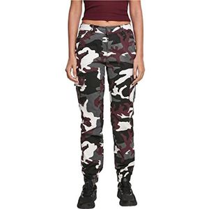 Urban Classics Cargobroek voor dames, hoge taille, camouflage, meerkleurig (Wine Camo 02244)