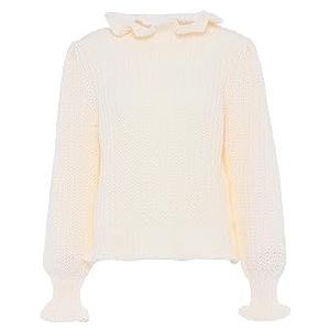 faina Pull élégant en tricot pour femme avec bordure à volants Blanc Taille XL/XXL, Blanc cassé, XL