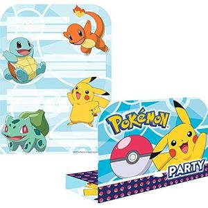 Amscan 9904829 - uitnodigingskaarten Pokémon met enveloppen, 8 stuks, afmeting 16 x 21,5 cm, kinderverjaardag