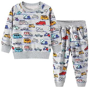 CM-Kid Kinder Jungen Bekleidungsset Sweatshirts Und Hose Ensemble de vêtements Sweat-Shirts et Pantalons Garçon, 2# Bunt Auto Hellgrau, 122