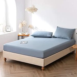 Good Nite Hoeslaken, zacht, ademend, machinewasbaar, voor eenpersoonsbed, kingsize bed, 25 cm diep, extra diepe zakken, blauw/grijs/tweepersoonsbed