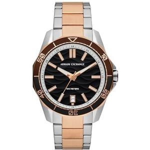 Armani Exchange AX1962 Herenhorloge met drie wijzers met datum, roestvrij staal, tweekleurig, armband, Meerkleurig, armband