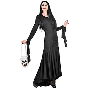 Widmann - Morticia-kostuum, jurk en doodshoofdtas, Halloween, carnaval, themafeest, zwart, XS