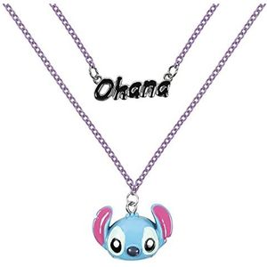 Disney Lilo & Stitch Ohana Stitch halsband dubbellaags blauw NH00922RL-16.PH, één maat, messing, geen edelsteen, Messing, Geen edelsteen