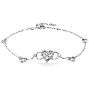 Enkelarmband voor dames, oneindigheid, 925, sieraden, echt sterling zilver, verstelbaar, hart, zirkonia, ketting, enkelbandjes, oneindigheidssymbel, liefde, cadeau voor meisjes, Kerstmis, verjaardag,