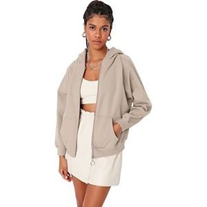 Trendyol Dames hoodie effen oversized sweatjack Stone XL, Steen