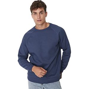 Trendyol Oversize sweatshirt effen ronde hals trainingspak heren, marineblauw, XS, Navy Blauw