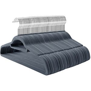 SONGMICS Fluwelen kleerhangers, 100 stuks, antislip, dikte 0,6 cm, ruimtebesparend, 360° draaibare haak, lengte 43,5 cm, voor jassen, overhemden, jurken, broeken, donkergrijs CRF100VX