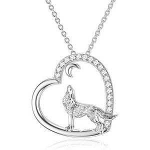 ROMANTICWORK Sterling zilveren wolf ketting hanger wolf verjaardag geschenken wolf sieraden voor vrouwen meisjes sterling zilver, Sterling Zilver