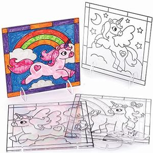 Baker Ross 4 stuks eenhoorn-zonnevangers, kleurrijke glaslook voor kinderen, om te beschilderen, knutselen en neerzetten (FC366)