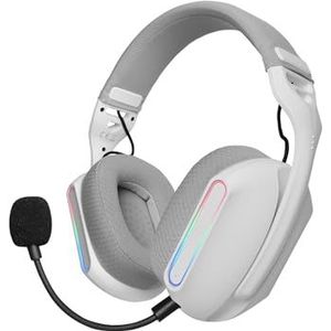 Mars Gaming MHW-PRO ARGB Flow draadloze gaming-headset, 3D 7.1 surround sound, Bluetooth 5.3 + 2,4 GHz + 3,5 mm jackstekker, ultralicht ergonomisch design, dubbele microfoon, platform, wit