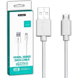 V-TAC USB-A naar micro-USB-kabel 1 meter voor smartphone, computer, tablet, microUSB-kabel voor opladen en gegevensoverdracht, compatibel met Apple Huawei en Samsung, wit