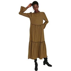 Trendyol Woman Design Maxi Ruffle Hem Crew Neck Woven Dress Robe Femme, Noir, 36