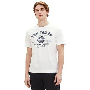 TOM TAILOR T-shirt en coton pour homme avec logo imprimé, Blanc 20000, M