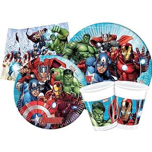 Ciao- Party Table Set Marvel Avengers Mighty 24 people (112 pcs: 24 paper plates Ø23cm, 24 paper plates Ø20cm, 24 plastic cups 200ml, 40 paper napkins 33x33cm), Y4952