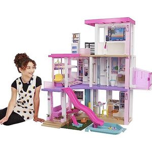 Barbie GRG93 Droomhuis voor poppen met 3 niveaus, met lichten en geluiden, meer dan 75 accessoires inbegrepen, 109 cm hoog, speelgoed voor kinderen vanaf 3 jaar