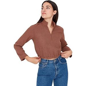 Trendyol Trendyol Geweven damesblouse met opstaande kraag, standaard dameshemd (1 stuk), Bruin